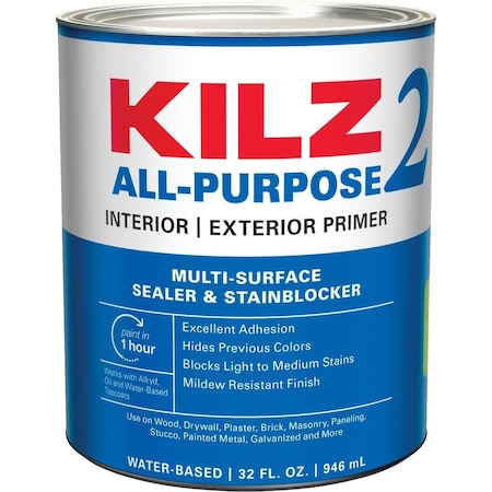 Kilz 2 Latex Interior/Exterior Sealer Stain Blocking Primer, White, 1 Qt. 20002
